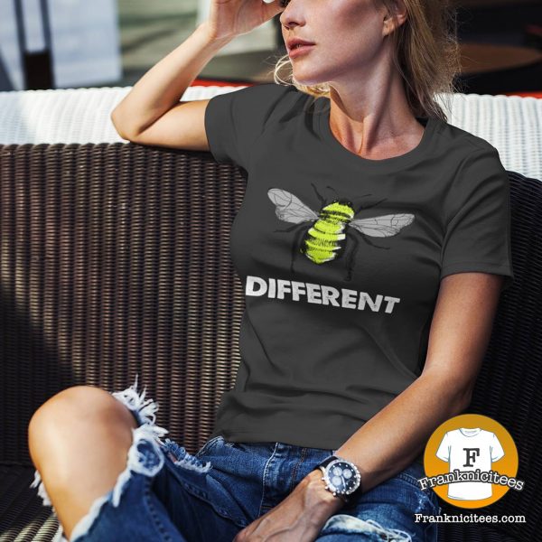 Woman wearing a "Bee Different" t-shirt