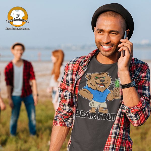 man wearing a t-shirt that says "Bear Fruit"