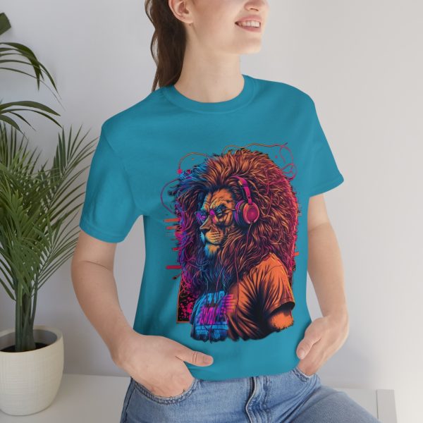 Lion Wearing Headphones and Glasses - Graffiti Inspired Retro T-Shirt | 18054 14