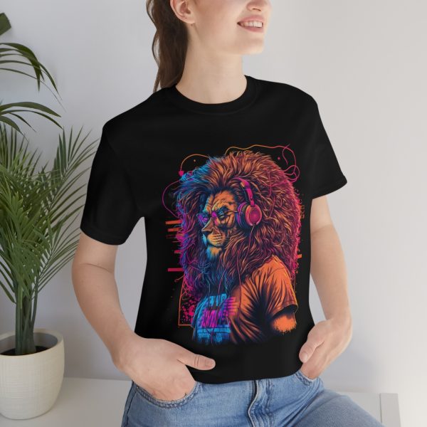 Lion Wearing Headphones and Glasses - Graffiti Inspired Retro T-Shirt | 18102 32