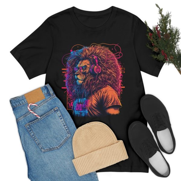 Lion Wearing Headphones and Glasses - Graffiti Inspired Retro T-Shirt | 18102 33
