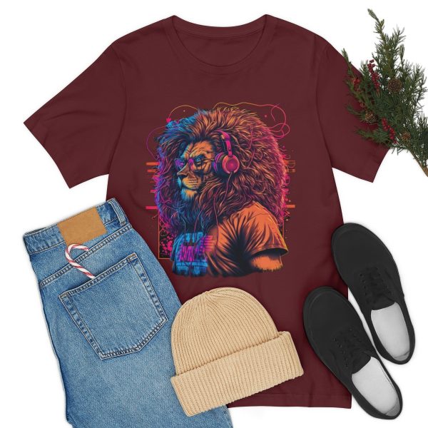 Lion Wearing Headphones and Glasses - Graffiti Inspired Retro T-Shirt | 18374 24