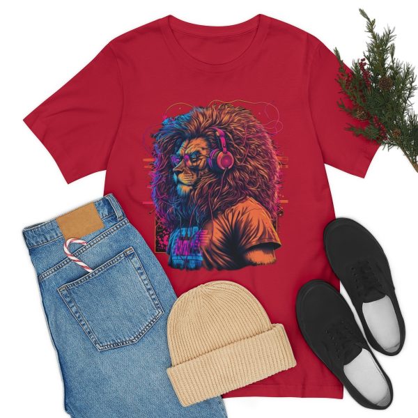 Lion Wearing Headphones and Glasses - Graffiti Inspired Retro T-Shirt | 18446 24