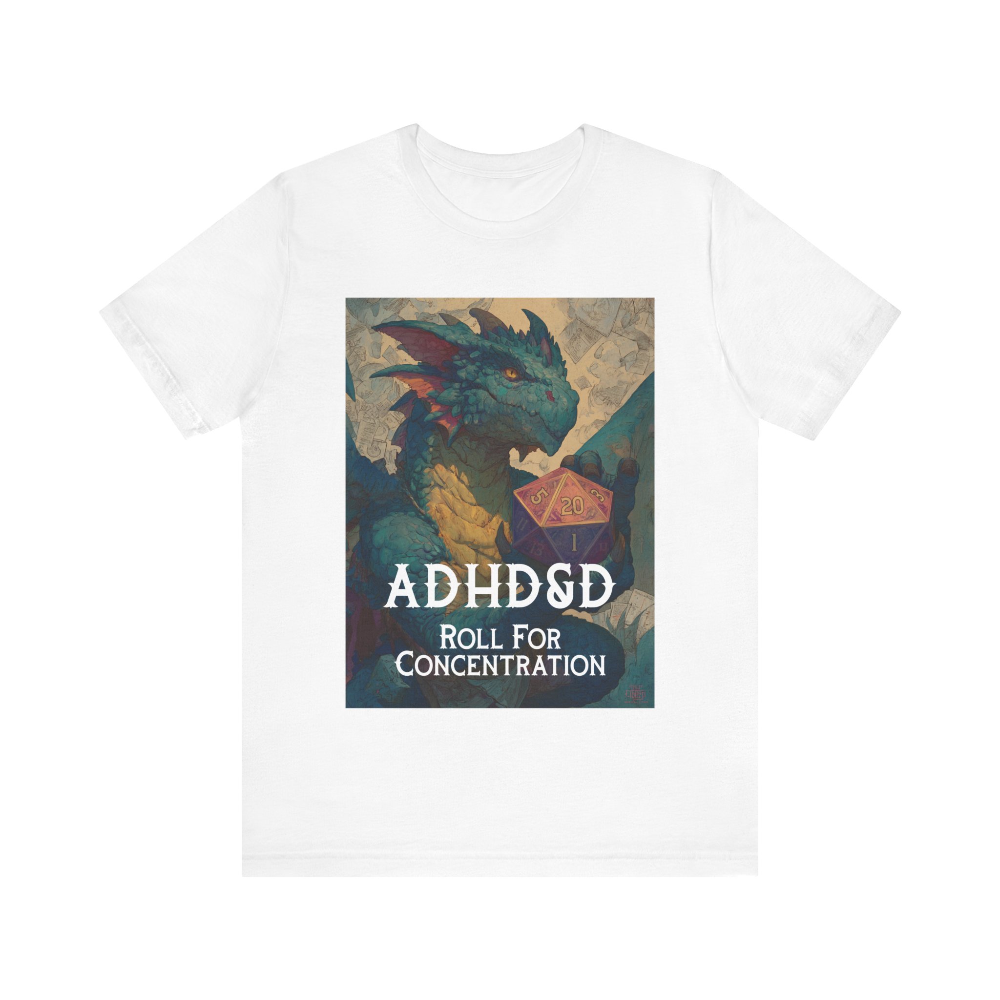 ADHD&D Dragon with Dice T-Shirt | Roll for Concentration, Gaming Tee 1 ADHD&D Dragon with Dice T-Shirt | Roll for Concentration, Gaming Tee