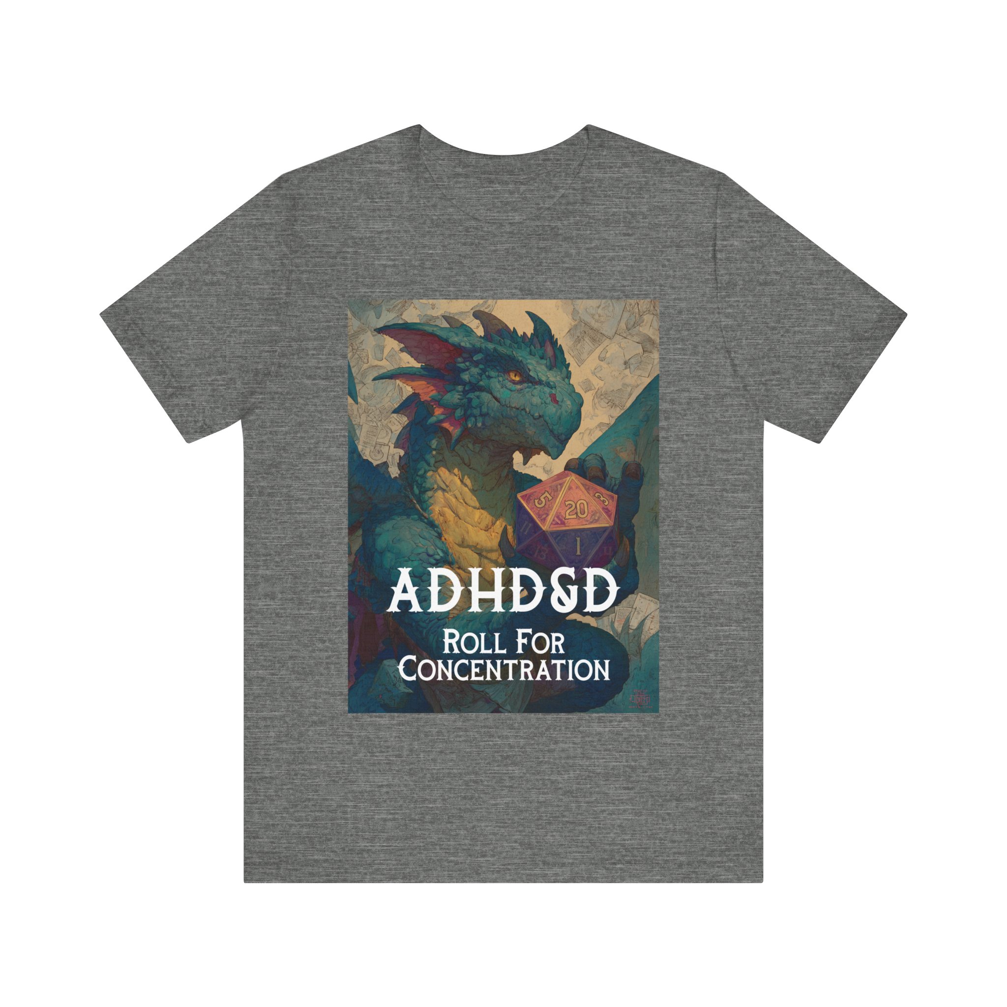 ADHD&D Dragon with Dice T-Shirt | Roll for Concentration, Gaming Tee 2 ADHD&D Dragon with Dice T-Shirt | Roll for Concentration, Gaming Tee - Image 2